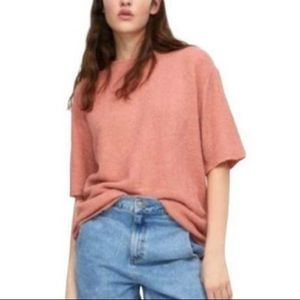 Zara Soft Textured Ribbed Boxy Tee Shirt - Salmon